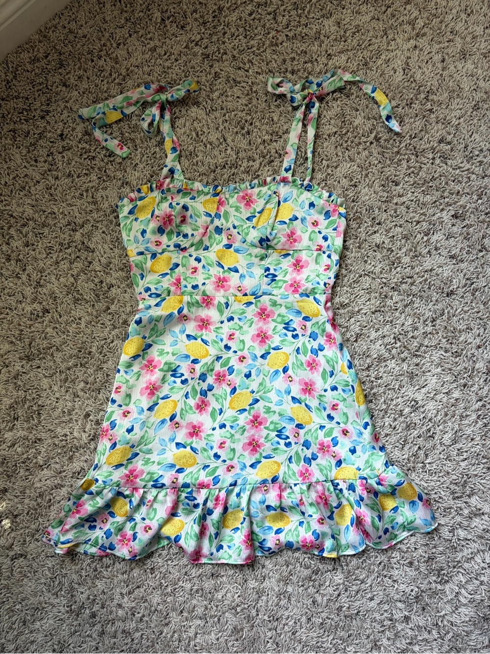 Morgan & Co. Lemon Floral Tie-Shoulder Dress - White, Yellow & Pink